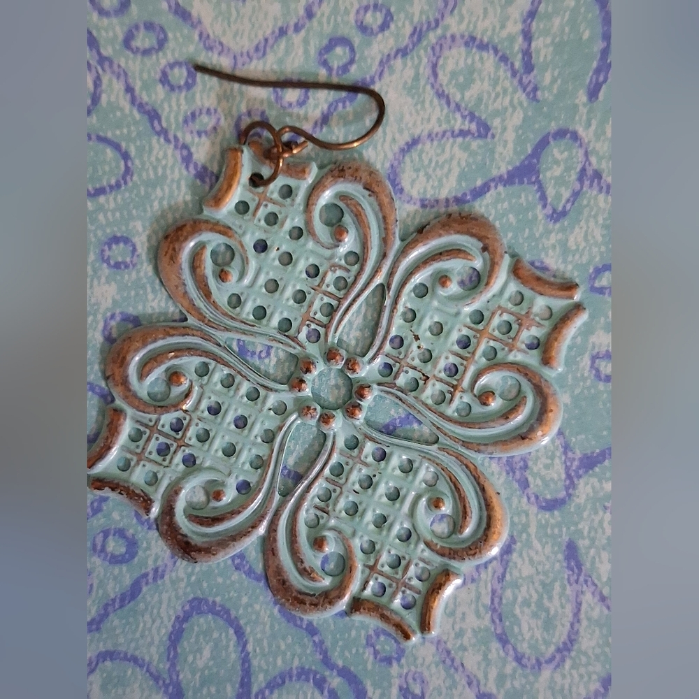 Blossom Moroccan Carved Blue Gold Earrings